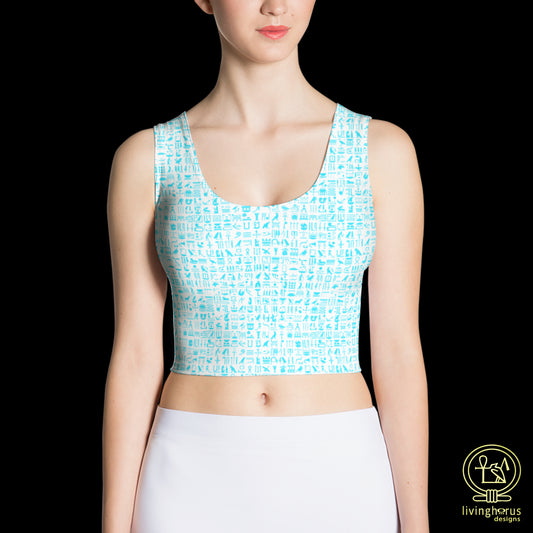 Egyptian Hieroglyphic Crop Top - Light Blue