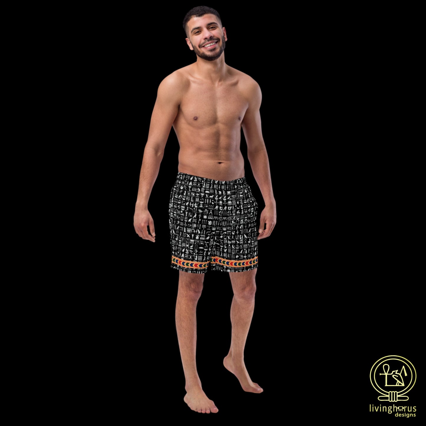 Egyptian Hieroglyph Swim Trunks - Black