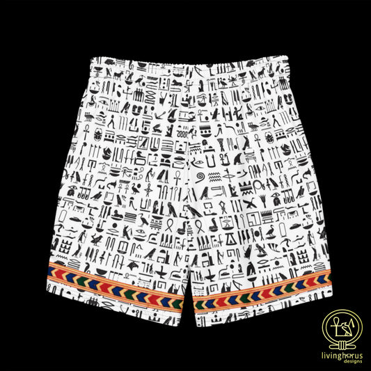 Egyptian Hieroglyph Swim Trunks, Swimmers, Bathers, Board Shorts - White