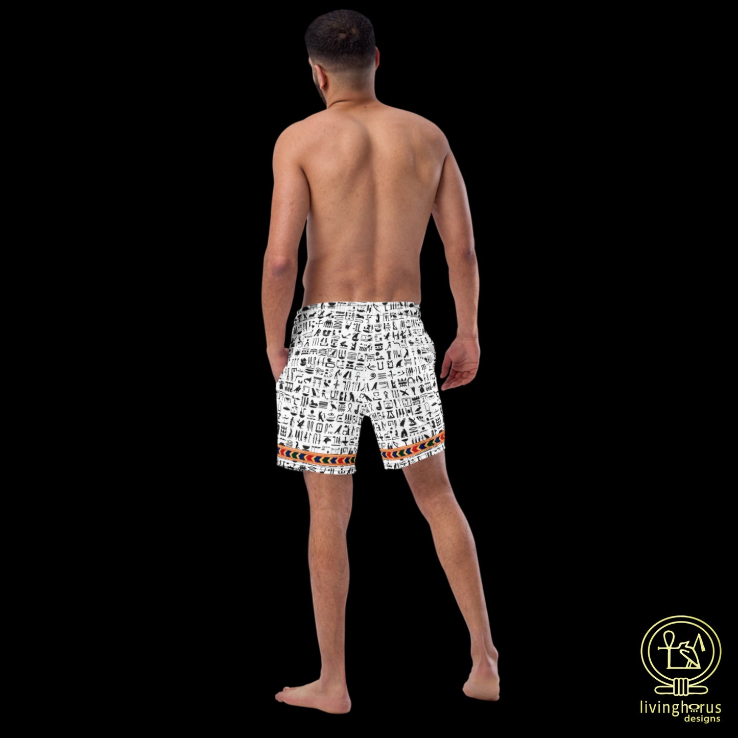 Egyptian Hieroglyph Swim Trunks, Swimmers, Bathers, Board Shorts - White