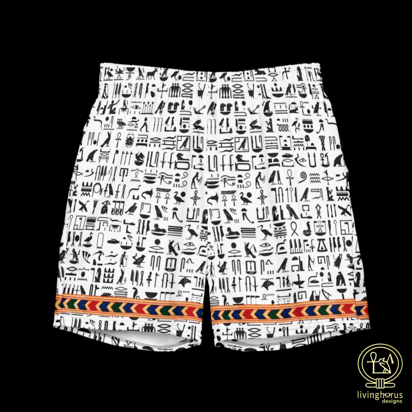 Egyptian Hieroglyph Swim Trunks, Swimmers, Bathers, Board Shorts - White