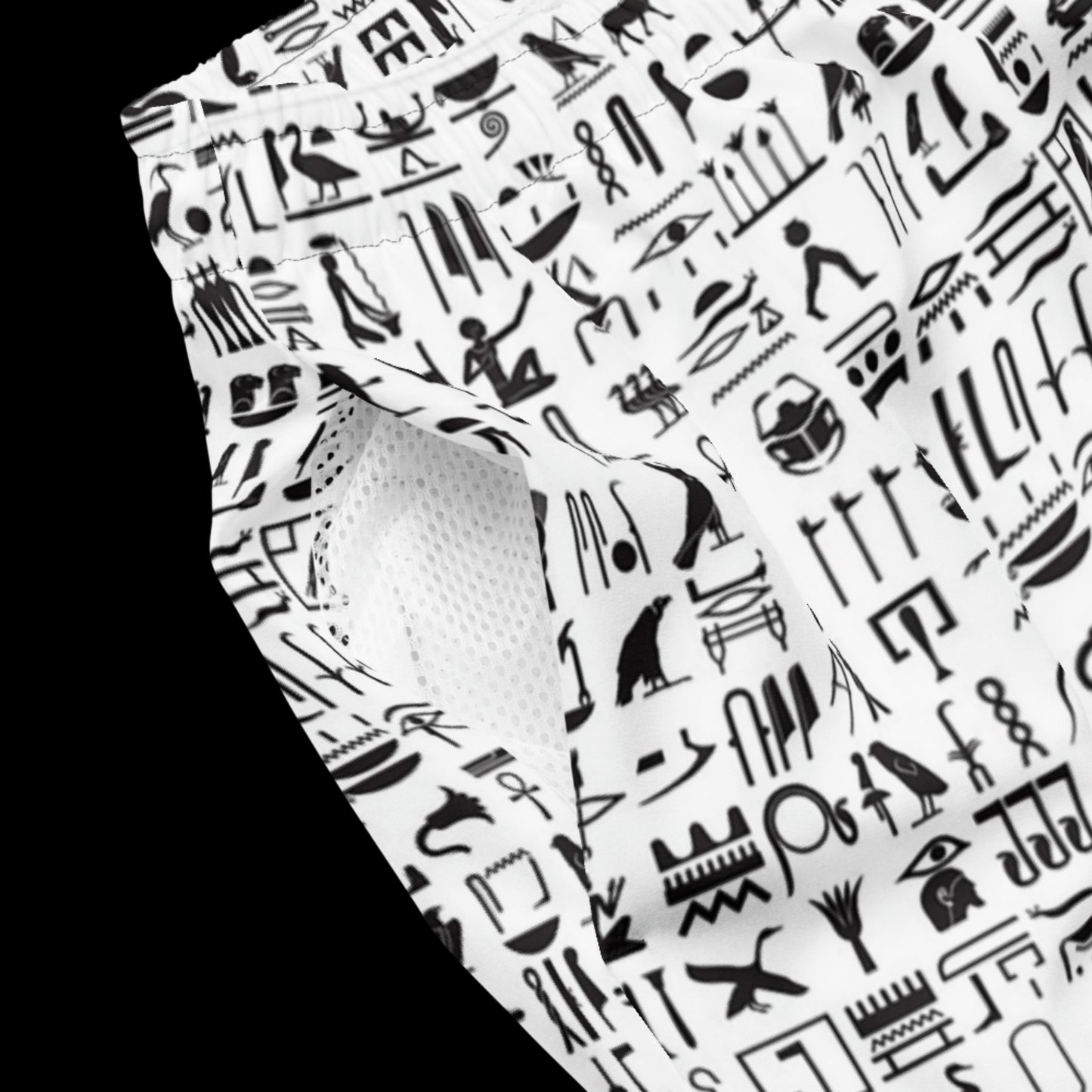 Egyptian Hieroglyph Swim Trunks, Swimmers, Bathers, Board Shorts - White