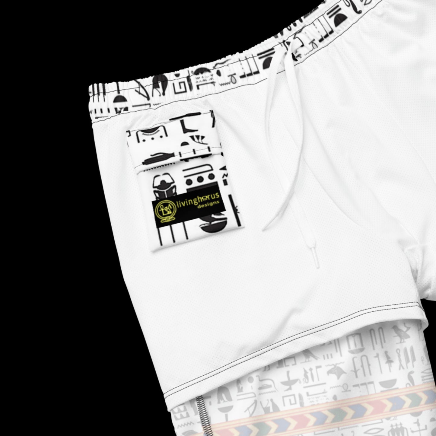 Egyptian Hieroglyph Swim Trunks, Swimmers, Bathers, Board Shorts - White