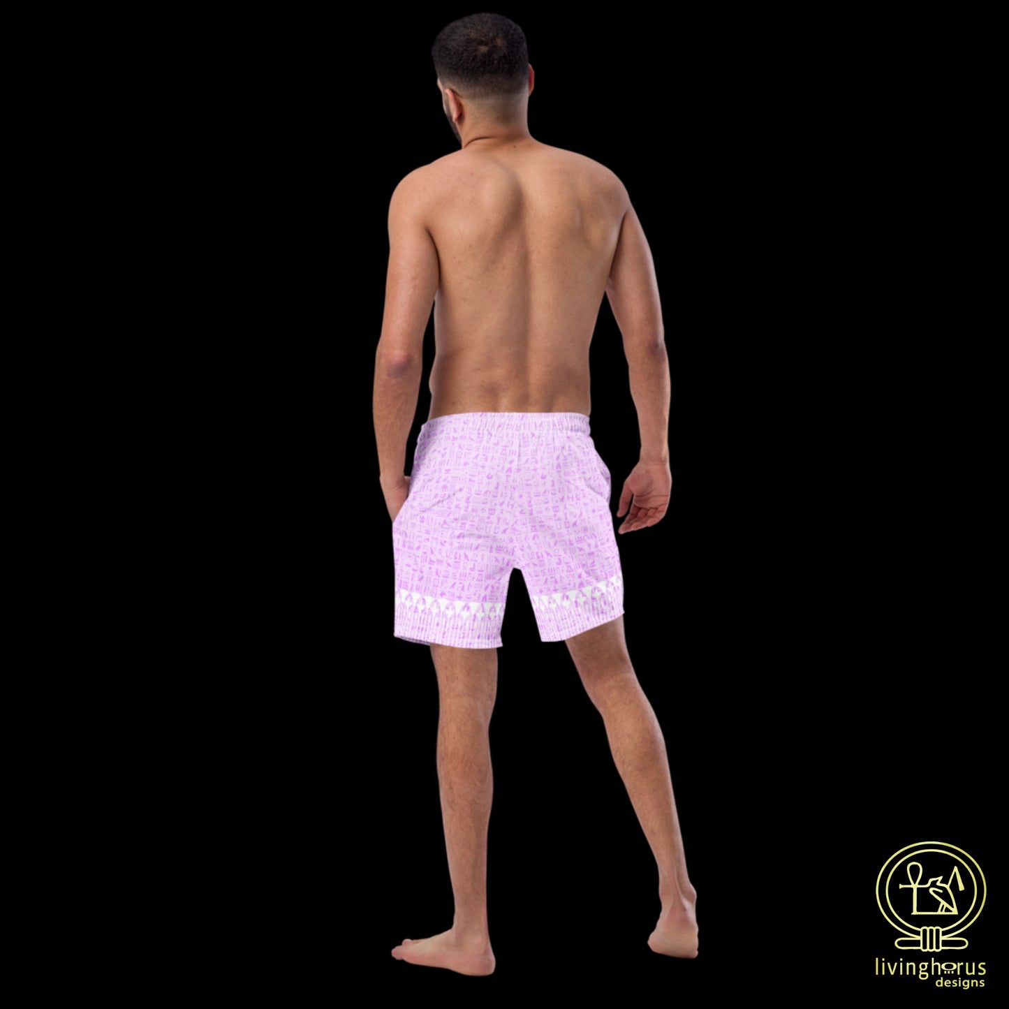 Pink Hieroglyph Lotus Motif Hawaiian Swim Trunks