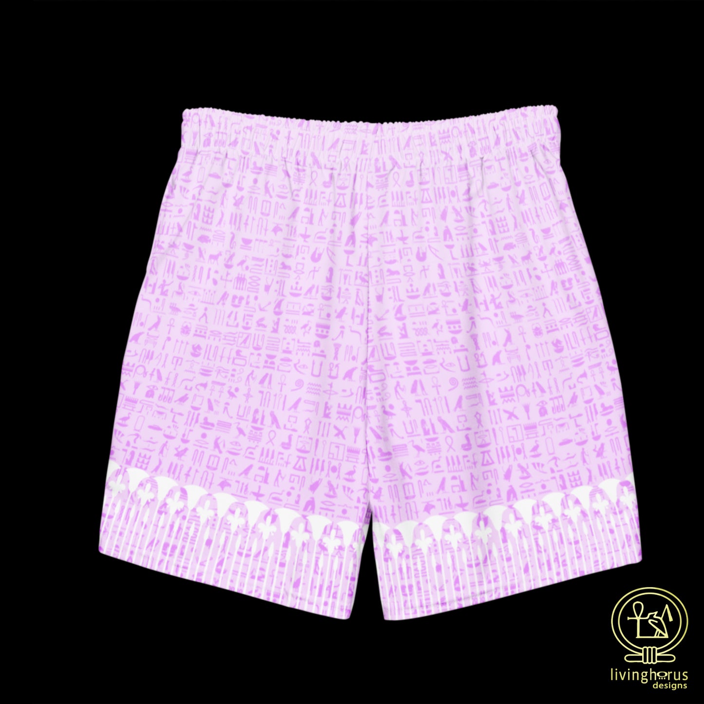 Pink Hieroglyph Lotus Motif Hawaiian Swim Trunks