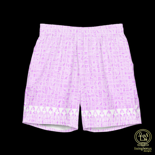 Pink Hieroglyph Lotus Motif Hawaiian Swim Trunks