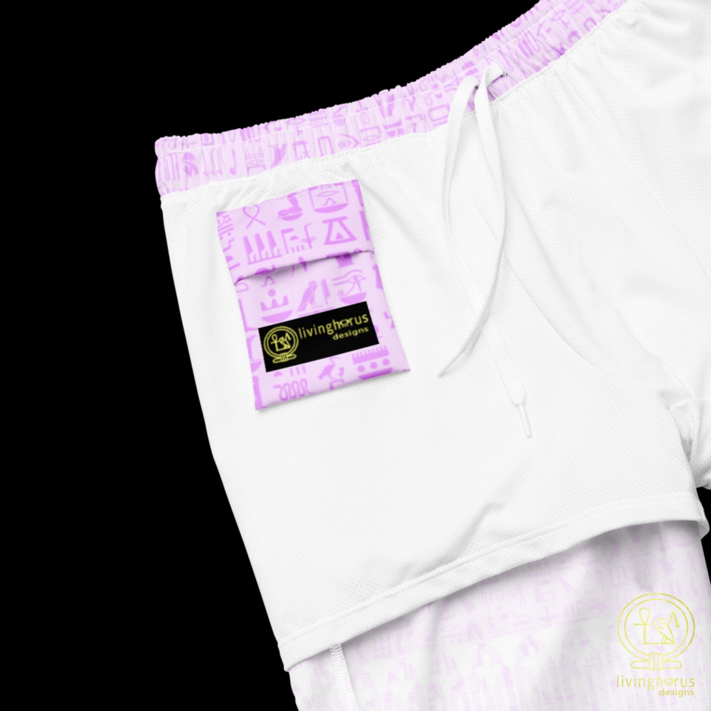 Pink Hieroglyph Lotus Motif Hawaiian Swim Trunks