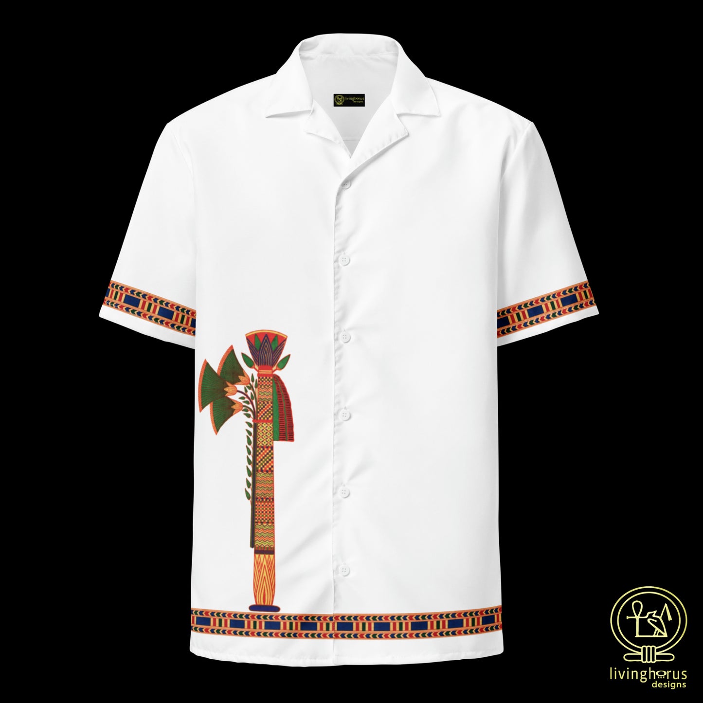 Egyptian Papyrus Column Hawaiian Shirt - White