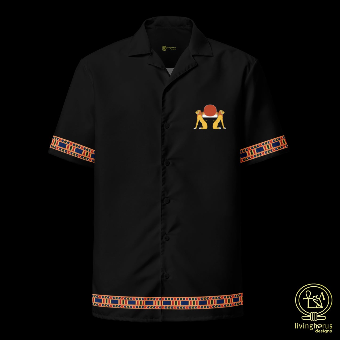 Egyptian Aker Lion of the Horizon Hawaiian Shirt - Black