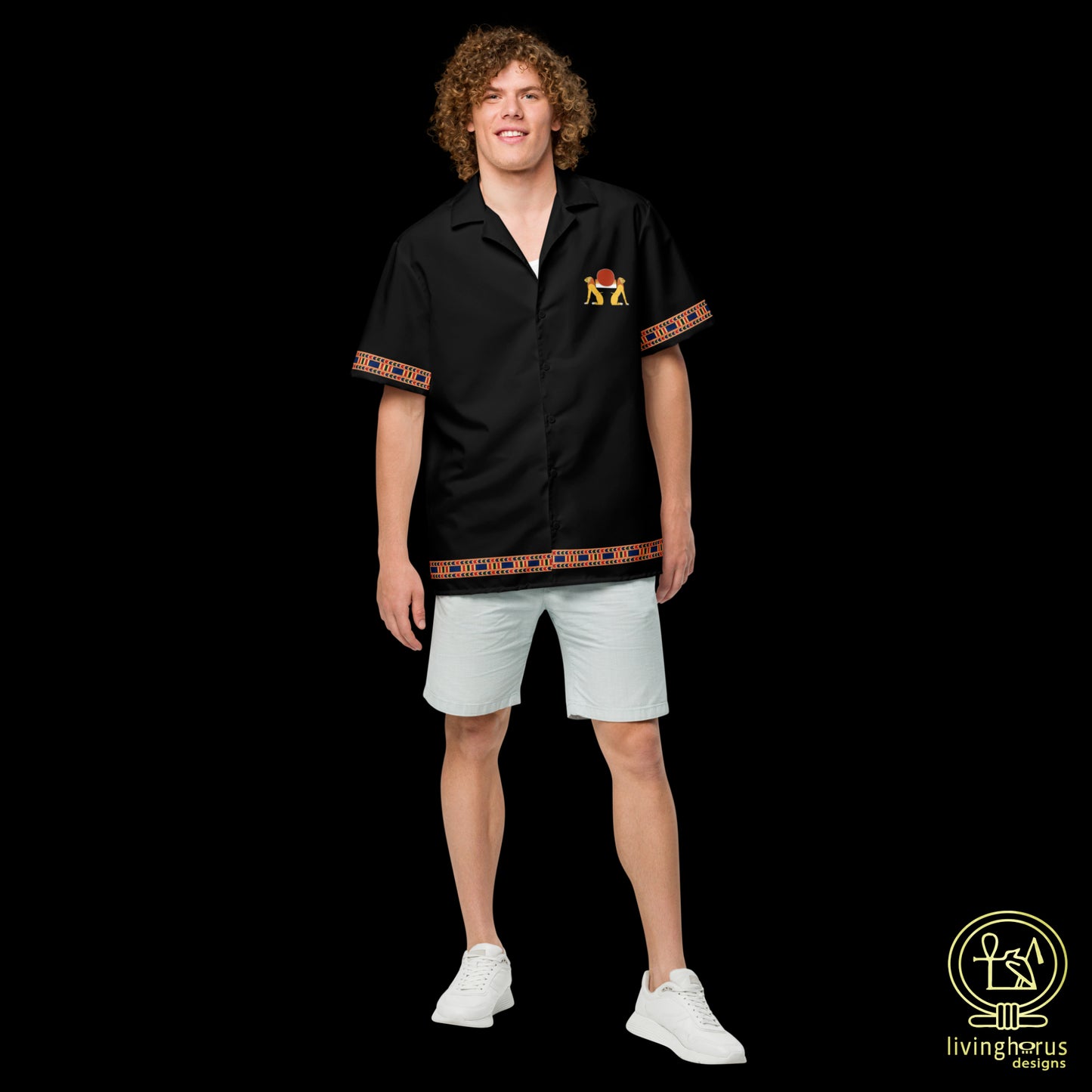 Egyptian Aker Lion of the Horizon Hawaiian Shirt - Black