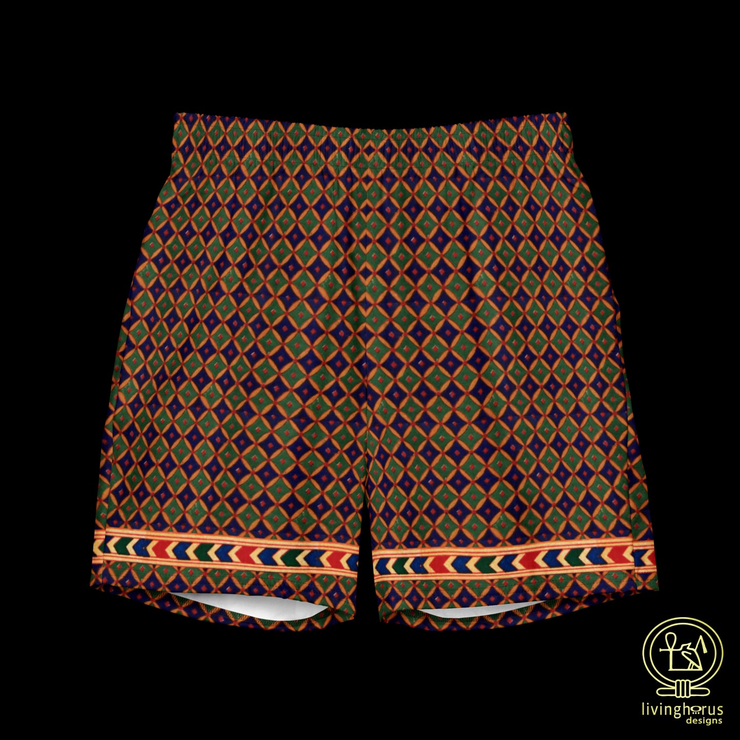 Egyptian Blue/Green Diamond Patterned Swim Trunks