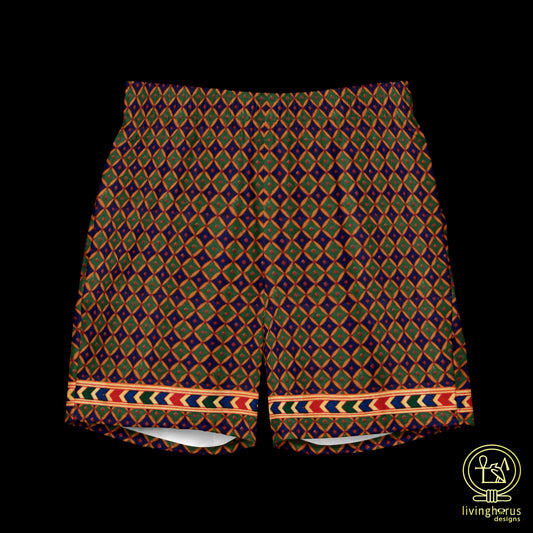 Egyptian Blue/Green Diamond Patterned Swim Trunks