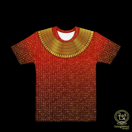 Egyptian Gold Hieroglyph Collar T-shirt - Ruby Red