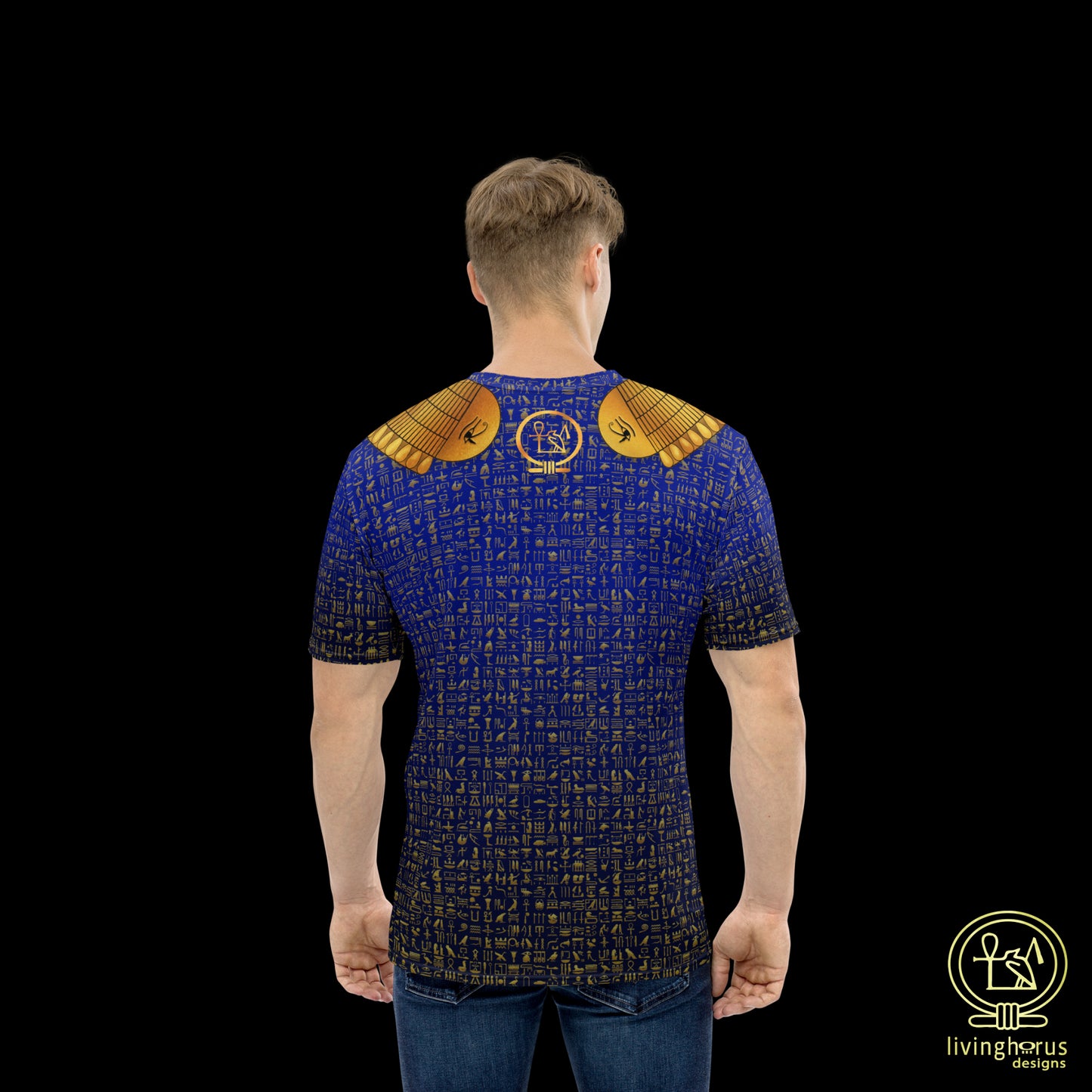 Egyptian Gold Hieroglyph Collar T-shirt - Royal Blue