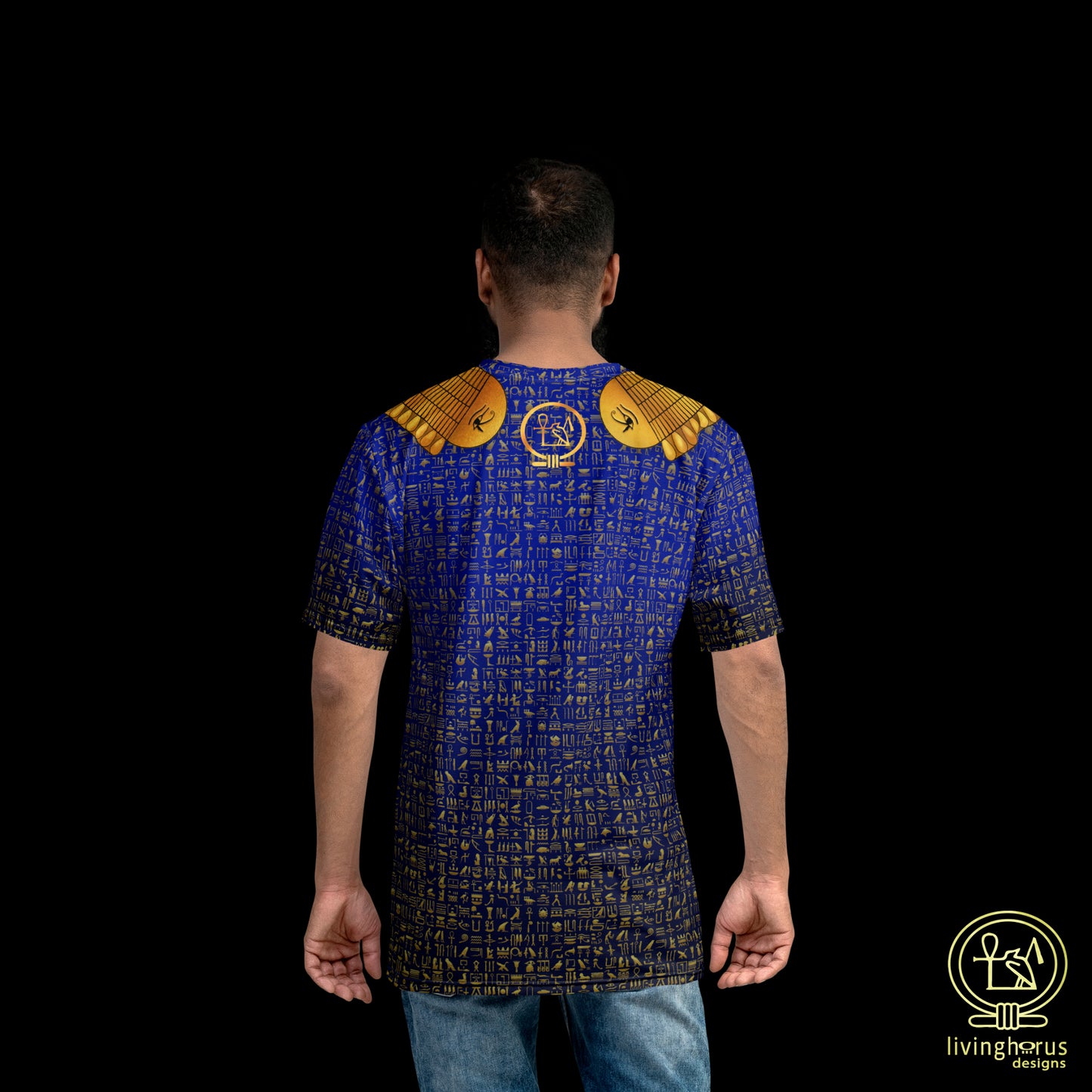 Egyptian Gold Hieroglyph Collar T-shirt - Royal Blue