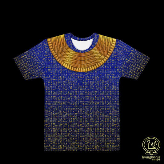 Egyptian Gold Hieroglyph Collar T-shirt - Royal Blue