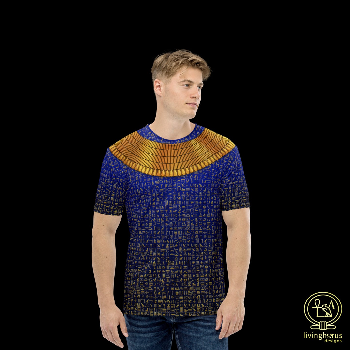 Egyptian Gold Hieroglyph Collar T-shirt - Royal Blue