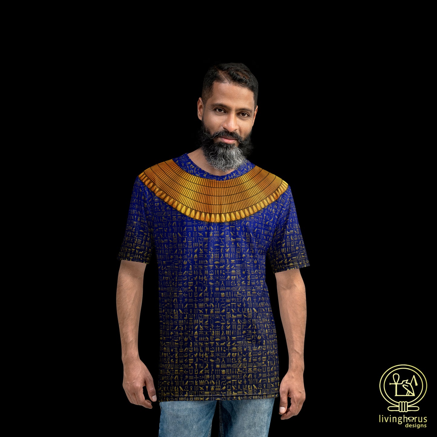 Egyptian Gold Hieroglyph Collar T-shirt - Royal Blue