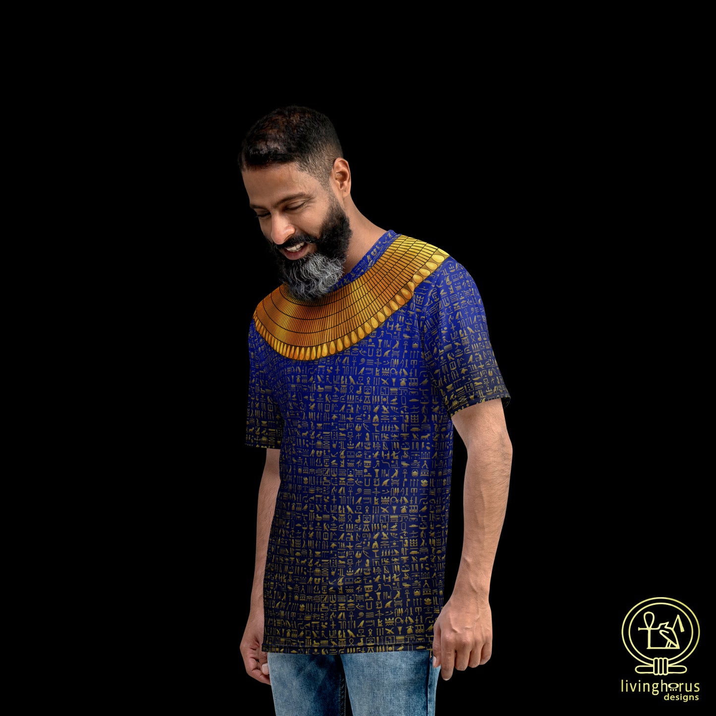 Egyptian Gold Hieroglyph Collar T-shirt - Royal Blue