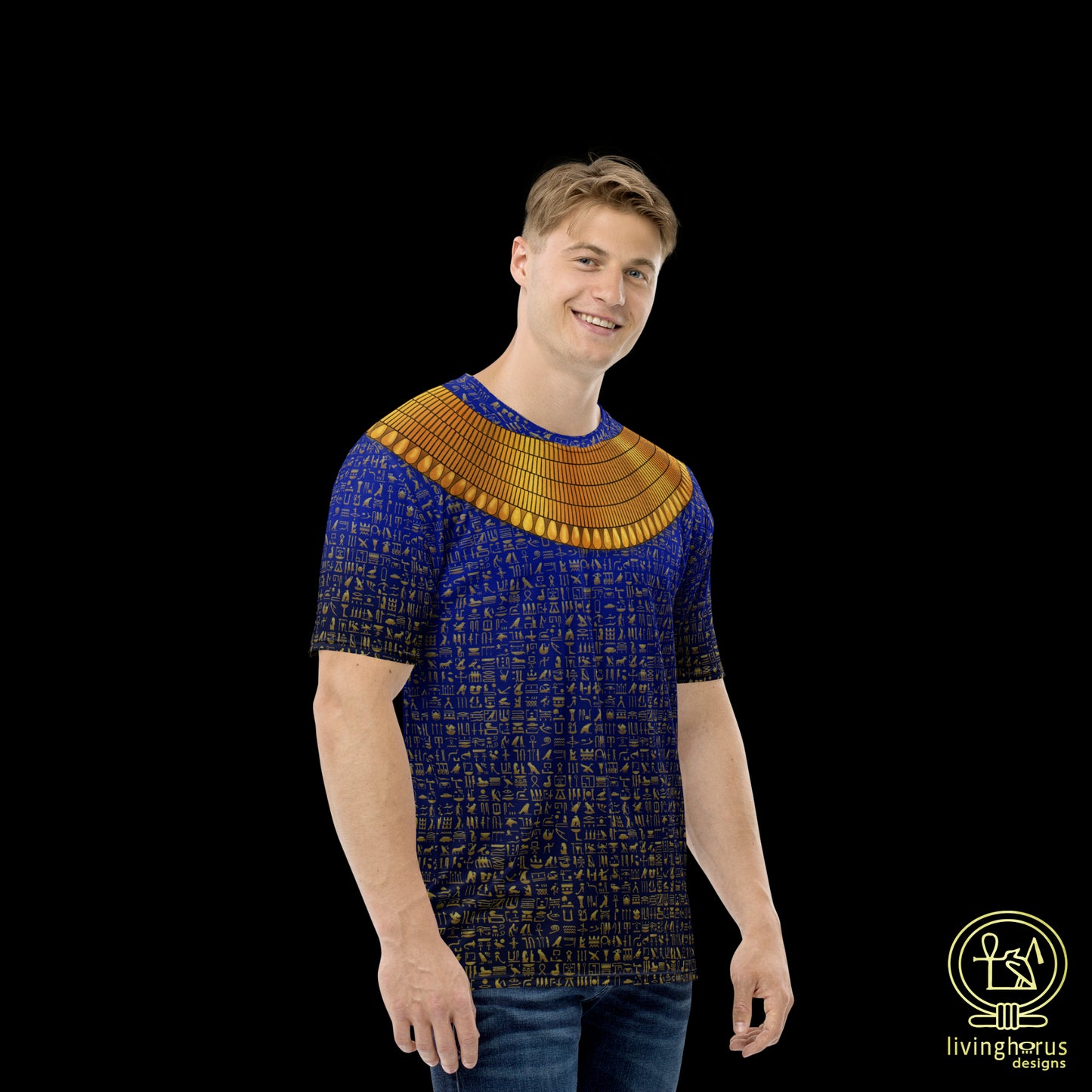 Egyptian Gold Hieroglyph Collar T-shirt - Royal Blue