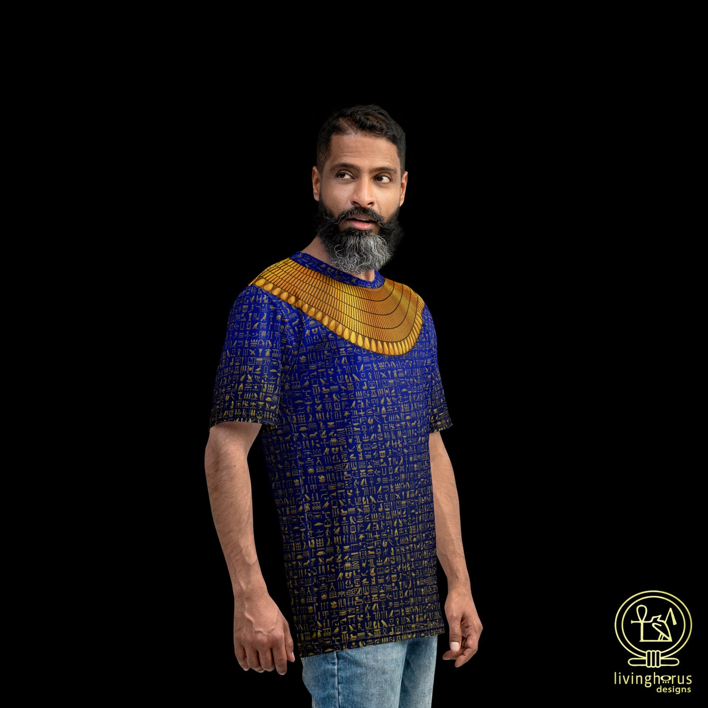 Egyptian Gold Hieroglyph Collar T-shirt - Royal Blue