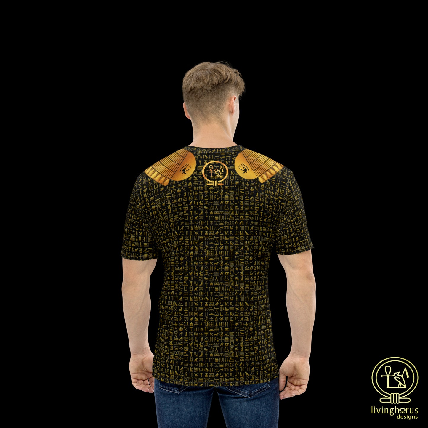 Egyptian Gold Hieroglyph Collar T-shirt - Black