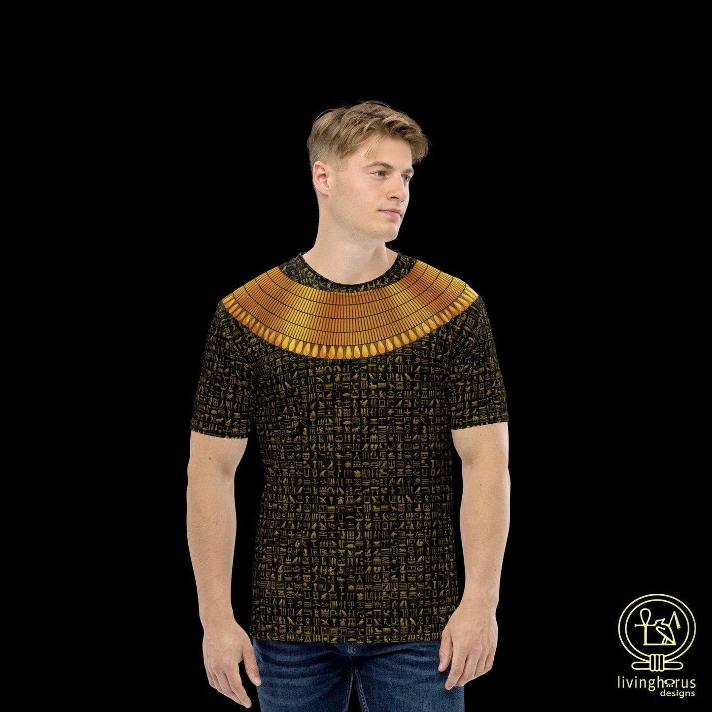 Egyptian Gold Hieroglyph Collar T-shirt - Black