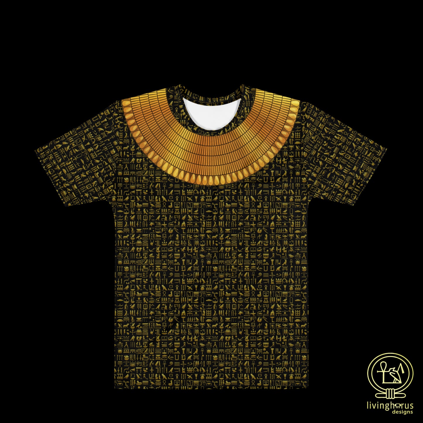 Egyptian Gold Hieroglyph Collar T-shirt - Black