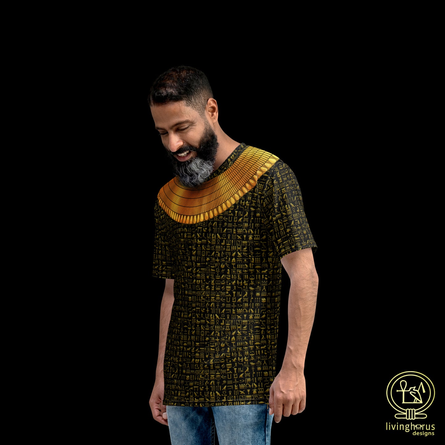 Egyptian Gold Hieroglyph Collar T-shirt - Black