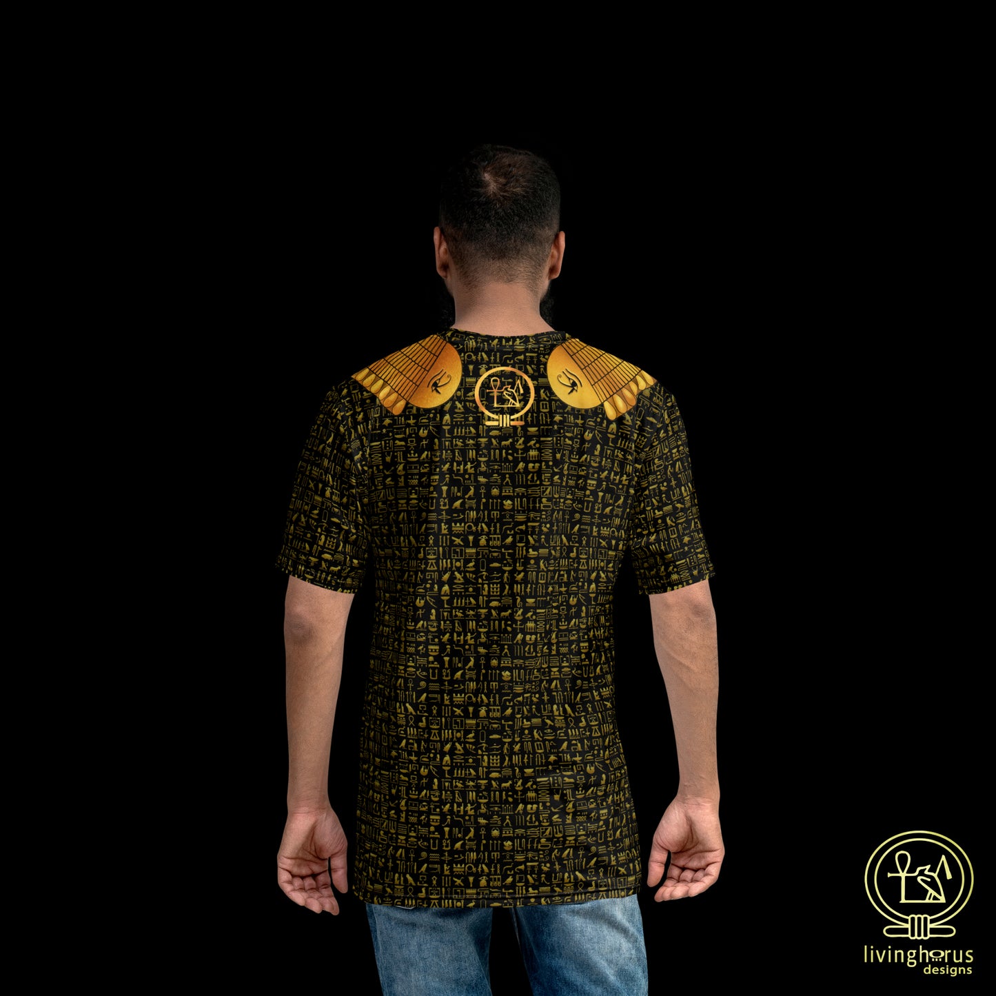 Egyptian Gold Hieroglyph Collar T-shirt - Black