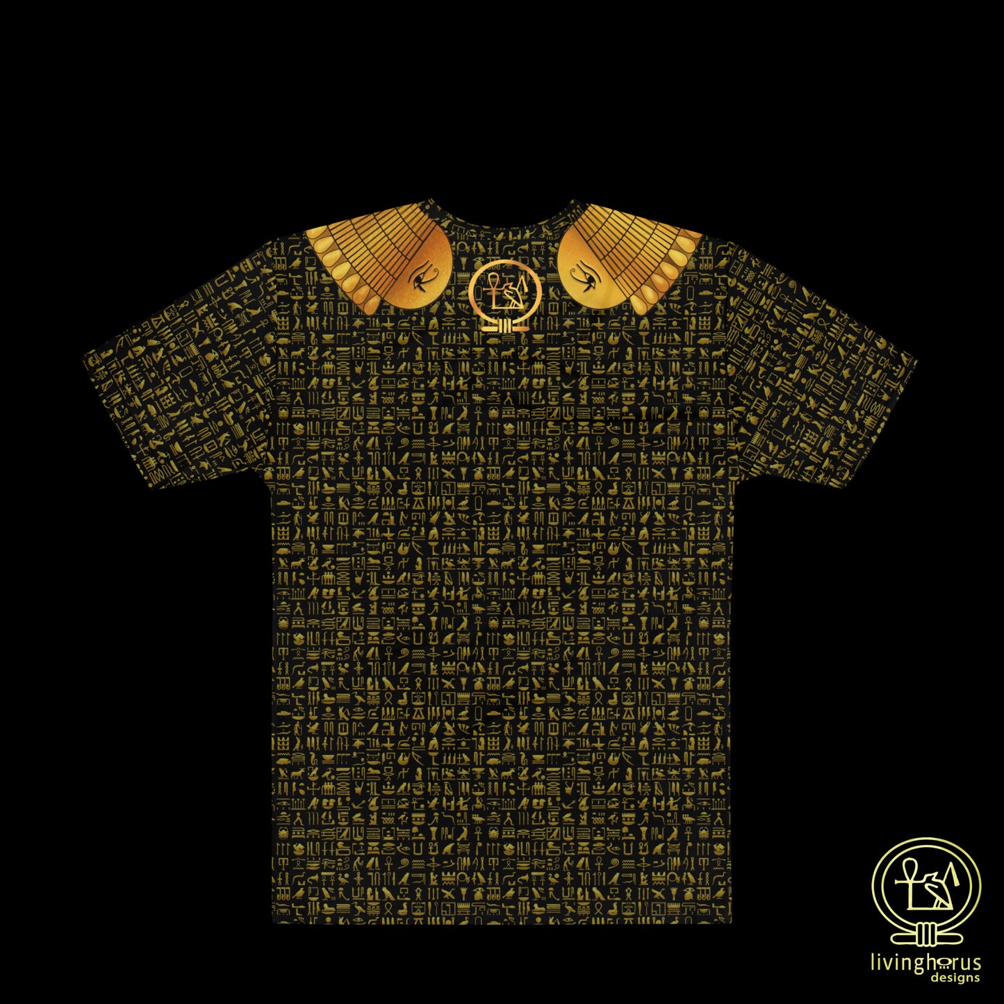 Egyptian Gold Hieroglyph Collar T-shirt - Black