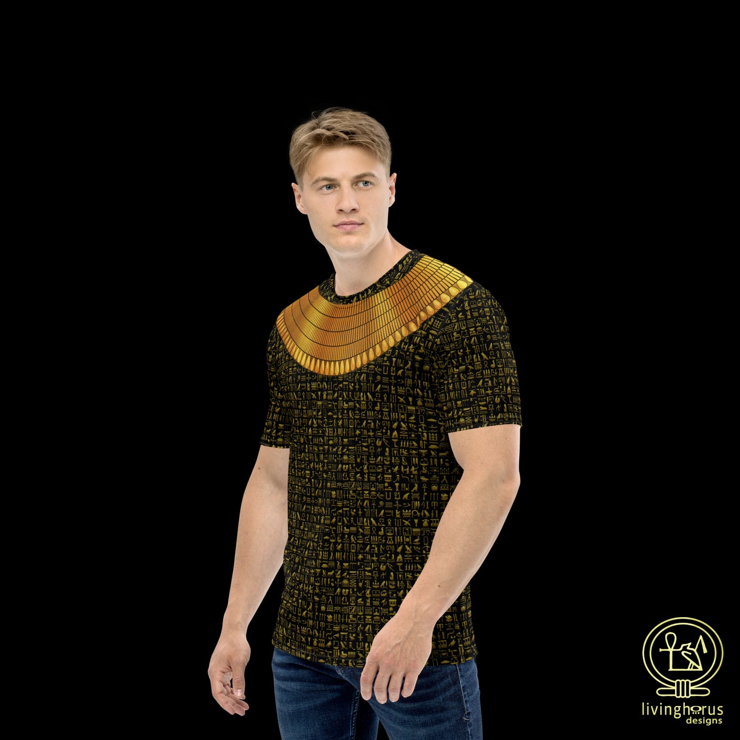 Egyptian Gold Hieroglyph Collar T-shirt - Black