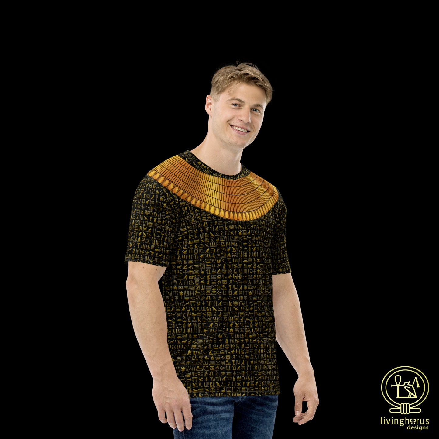 Egyptian Gold Hieroglyph Collar T-shirt - Black