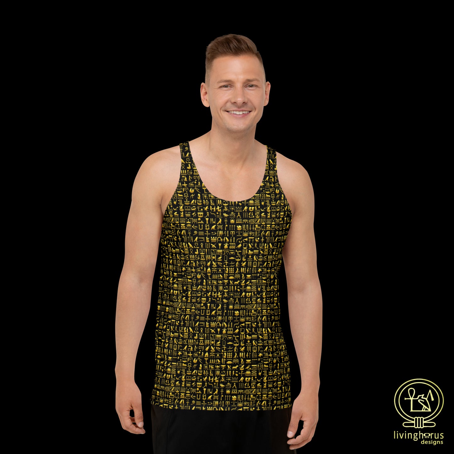 Gold Hieroglyph Tank Top - Black