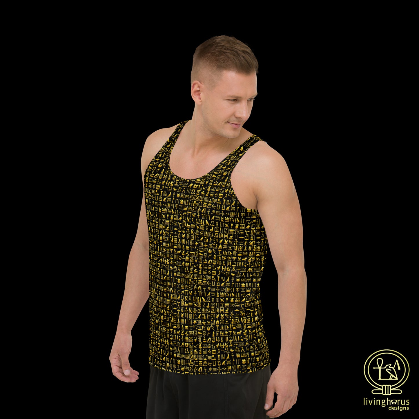 Gold Hieroglyph Tank Top - Black