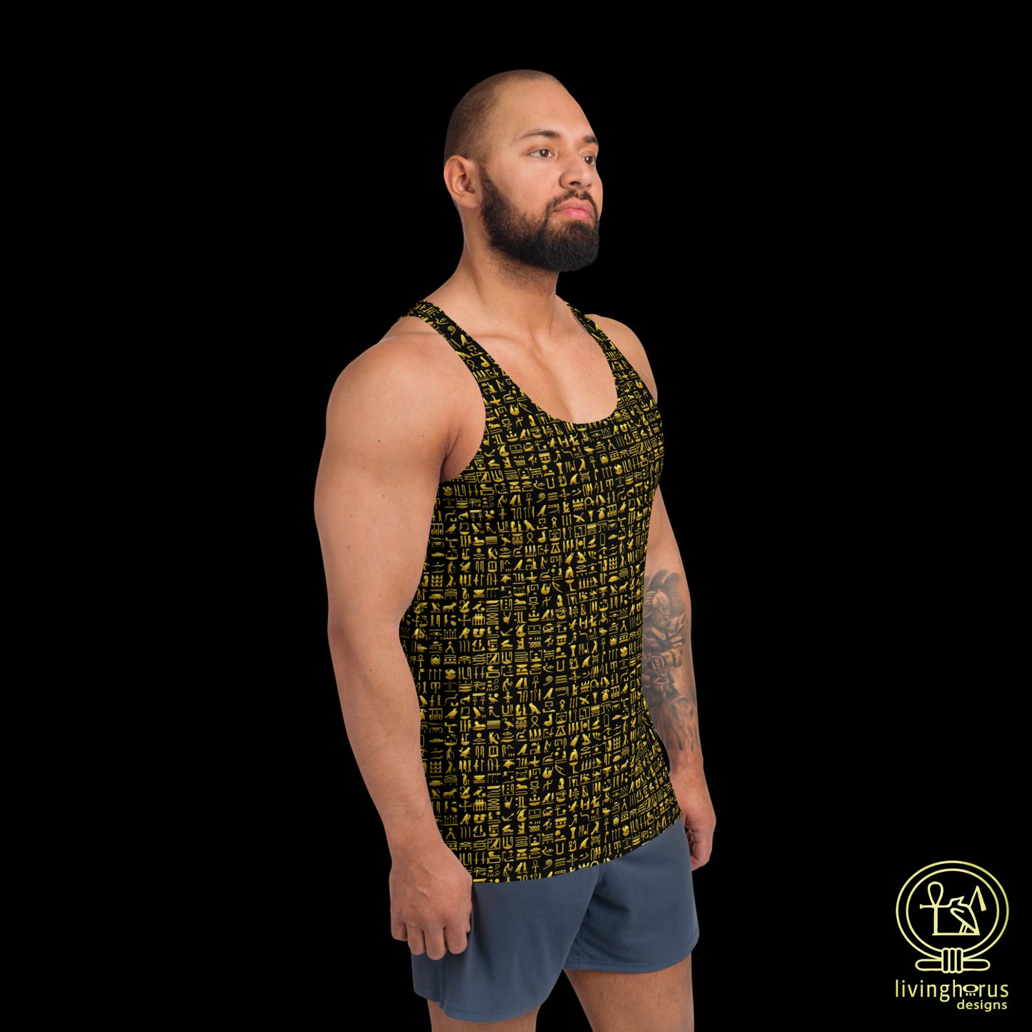 Gold Hieroglyph Tank Top - Black