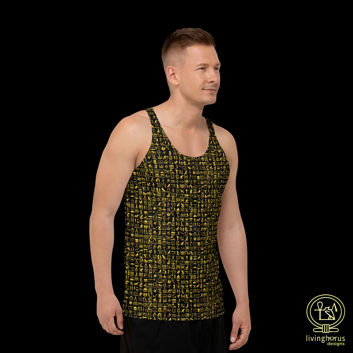 Gold Hieroglyph Tank Top - Black