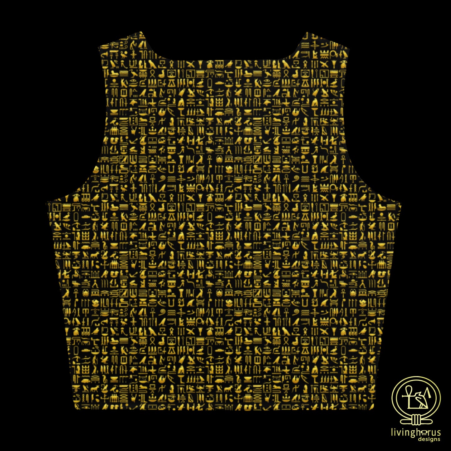 Egyptian Golden Hieroglyph Crop Top - Black