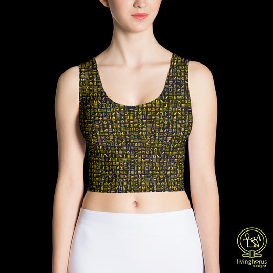 Egyptian Golden Hieroglyph Crop Top - Black