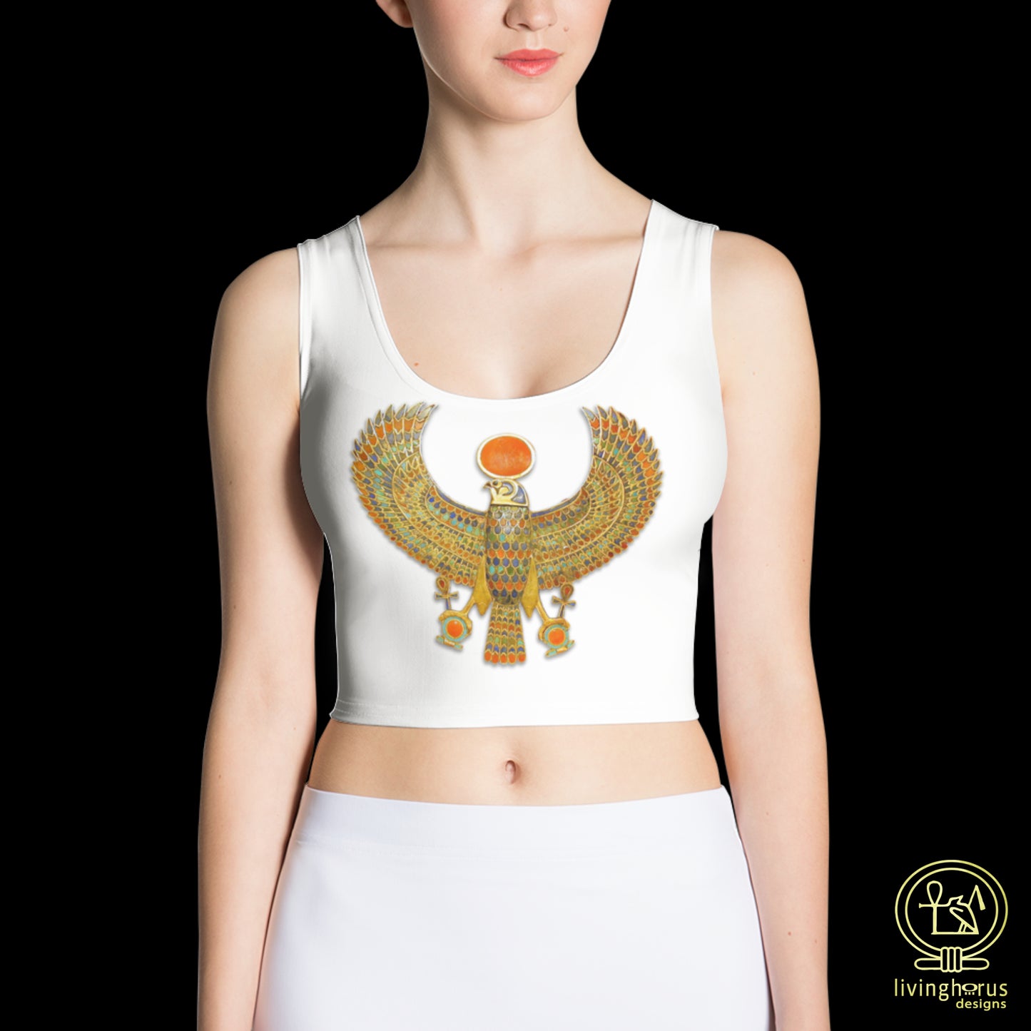 Egyptian Sun God Ra Crop Top - White