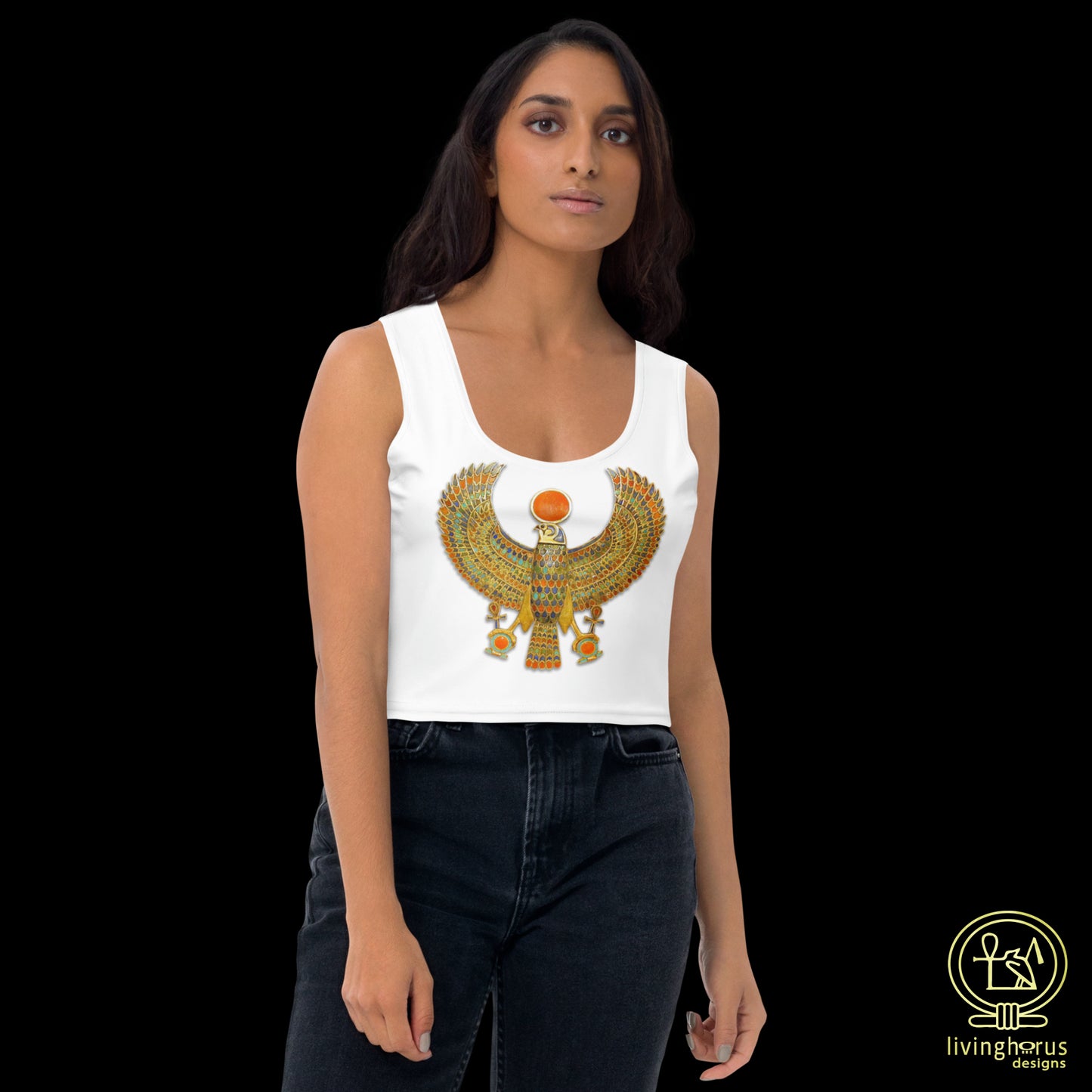 Egyptian Sun God Ra Crop Top - White