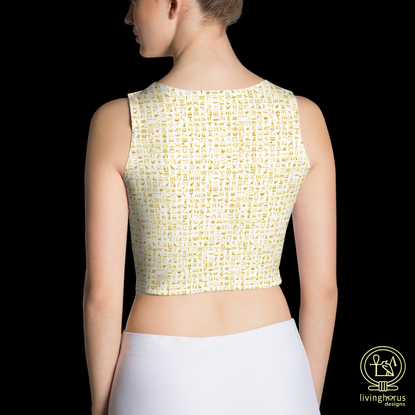 Egyptian Golden Hieroglyph Crop Top - White