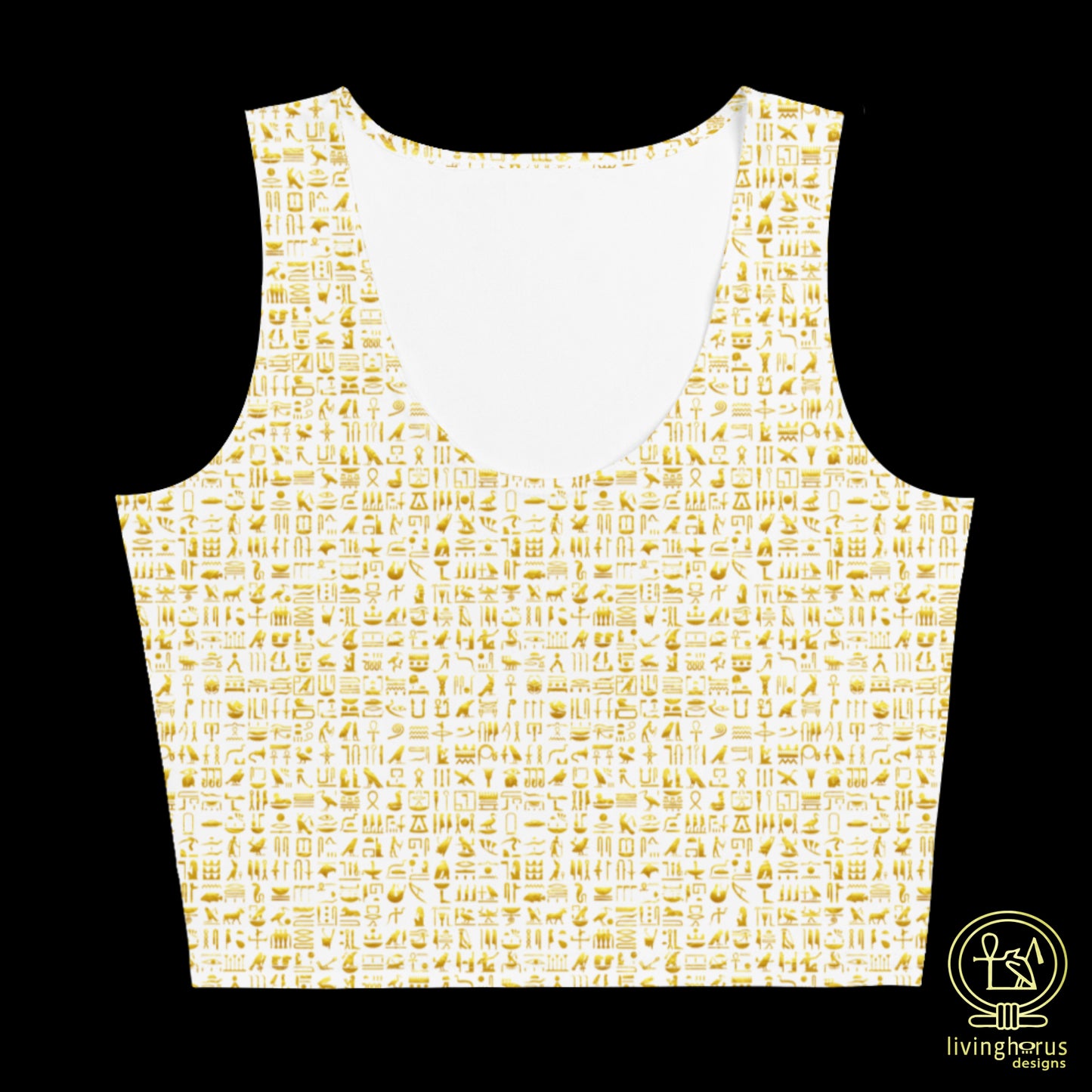 Egyptian Golden Hieroglyph Crop Top - White