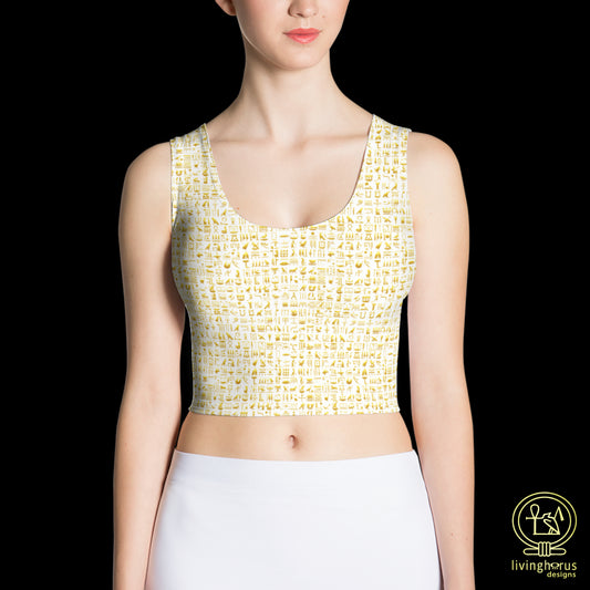 Egyptian Golden Hieroglyph Crop Top - White