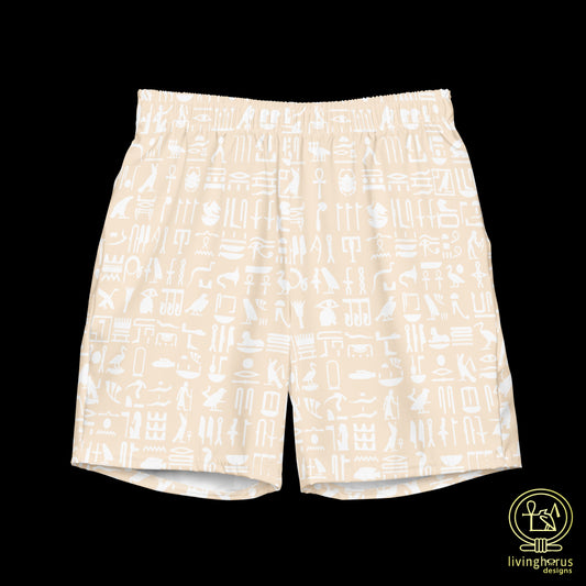 Egyptian Hieroglyph Swim Trunks - Beige