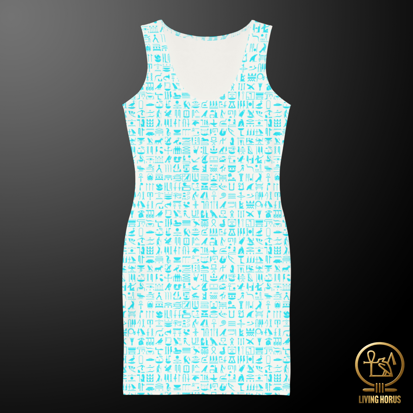 Egyptian Faience Light Blue Hieroglyph Bodycon Dress