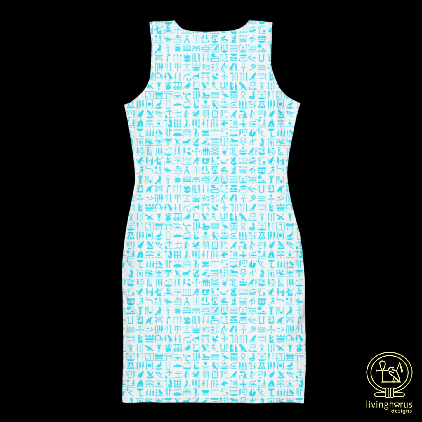 Egyptian Faience Light Blue Hieroglyph Bodycon Dress