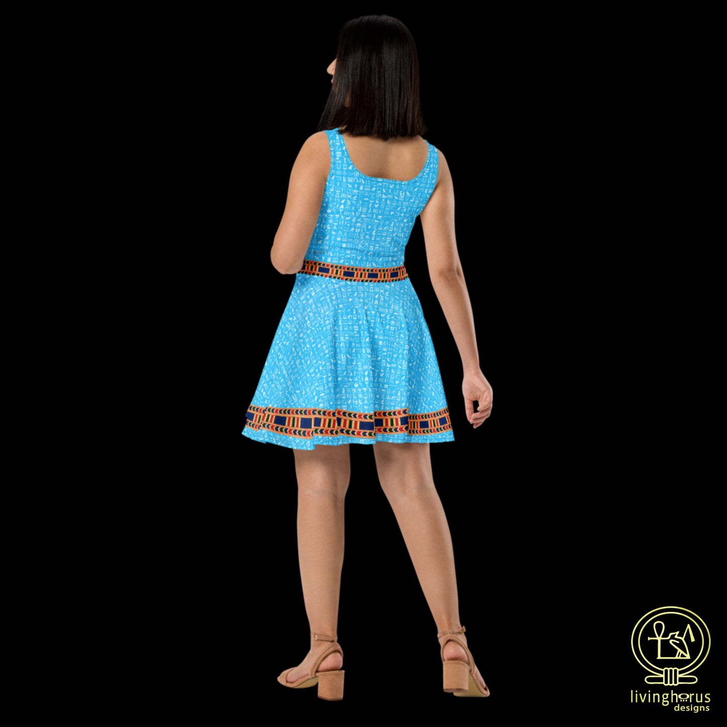 Skater Dress - Light Blue Hieroglyphic