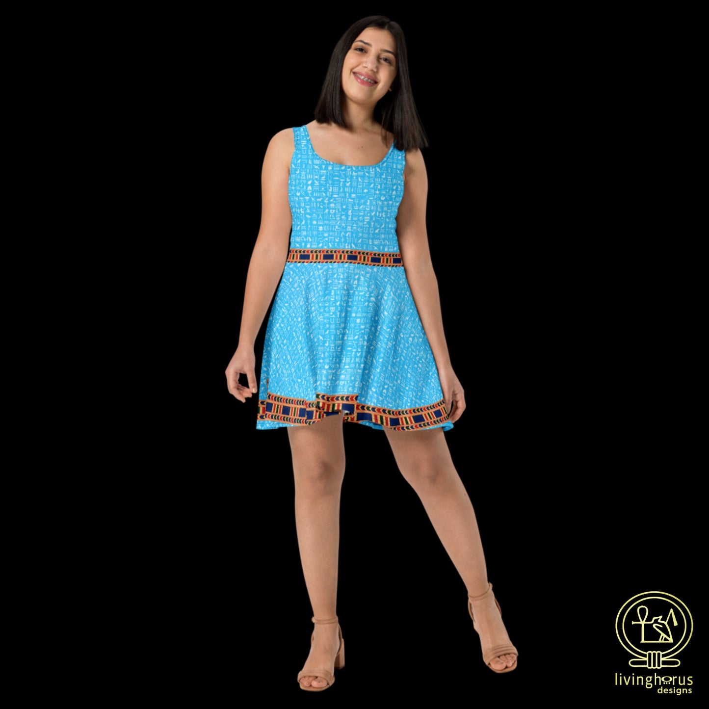 Skater Dress - Light Blue Hieroglyphic