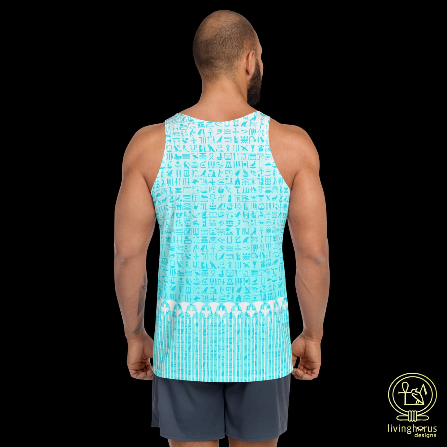 Light Blue Hieroglyph, Lotus Motif Tank Top